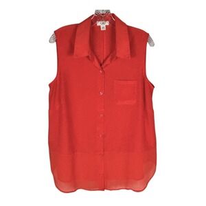 Cato Plus Size Blouse 14/16W Orange Sleeveless Button Front Sheer Lightweight